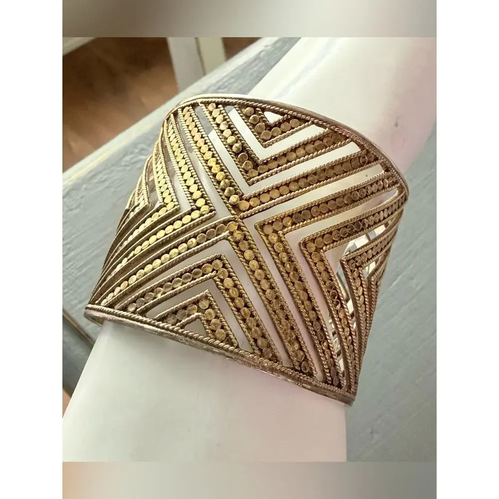Anna Beck 925 Sterling Silver 18K Gold Plated Wide Cuff Bracelet
